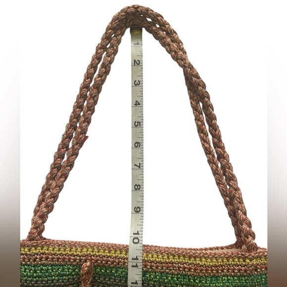 The Sak Belle Crochet Tote Striped Multicolor Boho Hippie Hobo Striped Knit Bag - Picture 6 of 13
